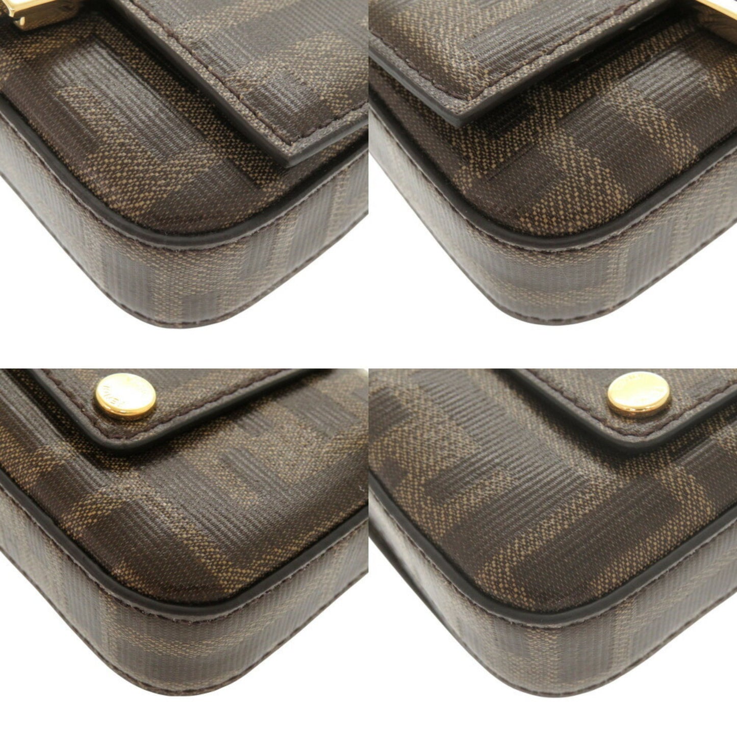 Like New Fendi Nano Baguette Charm 7Ar798 Pvc Brown Chain Shoulder Bag Pouch 0069Fendi