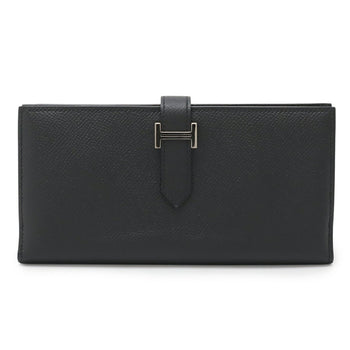 Hermes Bearn Soufflet Bi-Fold Long Wallet Veau Epsom Leather Black T Stamp