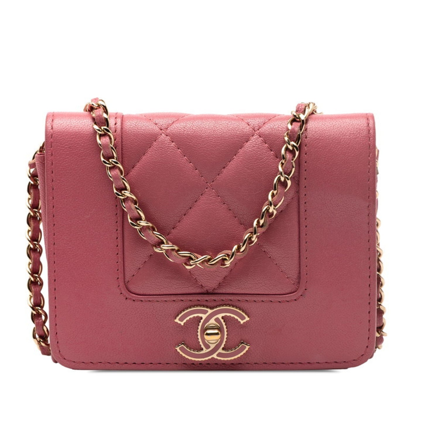 Chanel Coco Mark Mademoiselle Mini Chain Wallet Shoulder Bag In Pink Lambskin