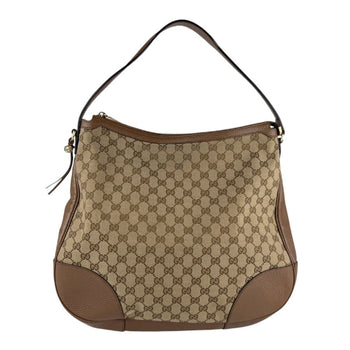 Gucci Gg Canvas Leather Shoulder Bag In Brown
