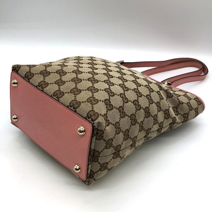 Gucci 120840 Tote Bag Beige Pink Gg Canvas Leather