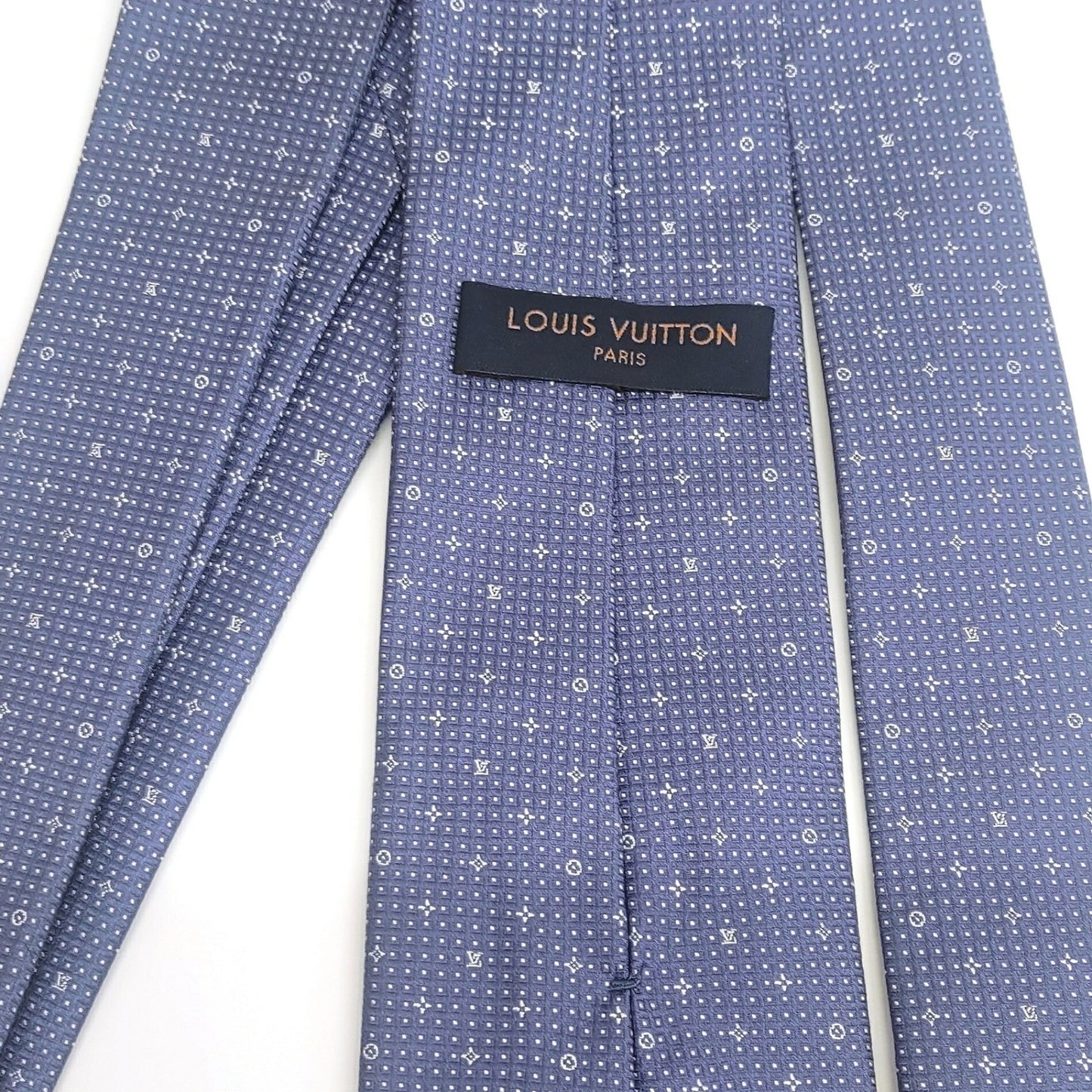 Louis Vuitton 100% Silk Grid Monogram Tie M79433 Blue Navy Ja-23505
