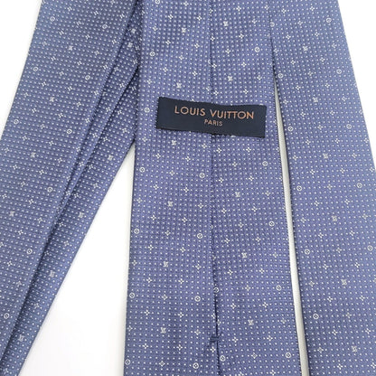 Louis Vuitton 100% Silk Grid Monogram Tie M79433 Blue Navy Ja-23505
