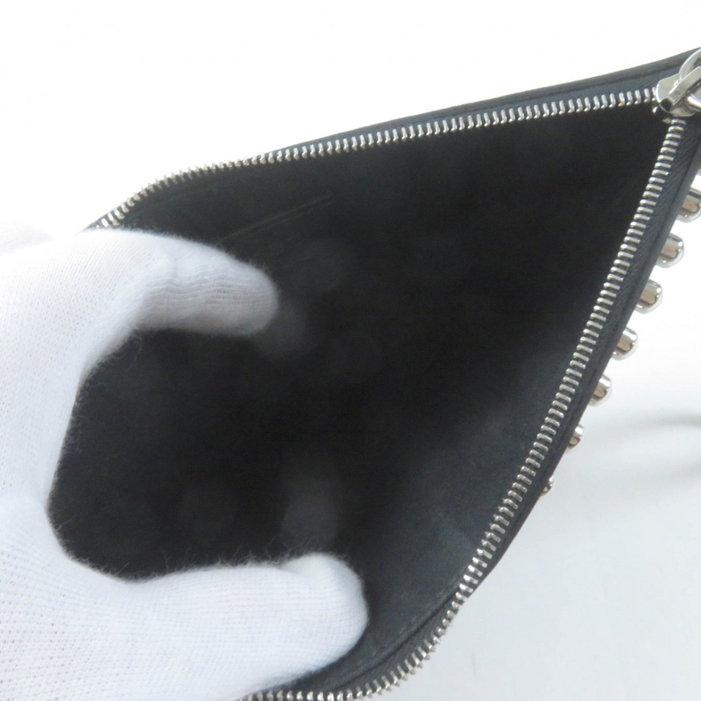 Fendi 8M0341 Karlito Karl Lagerfeld Motif Studded Leather Pouch In Black