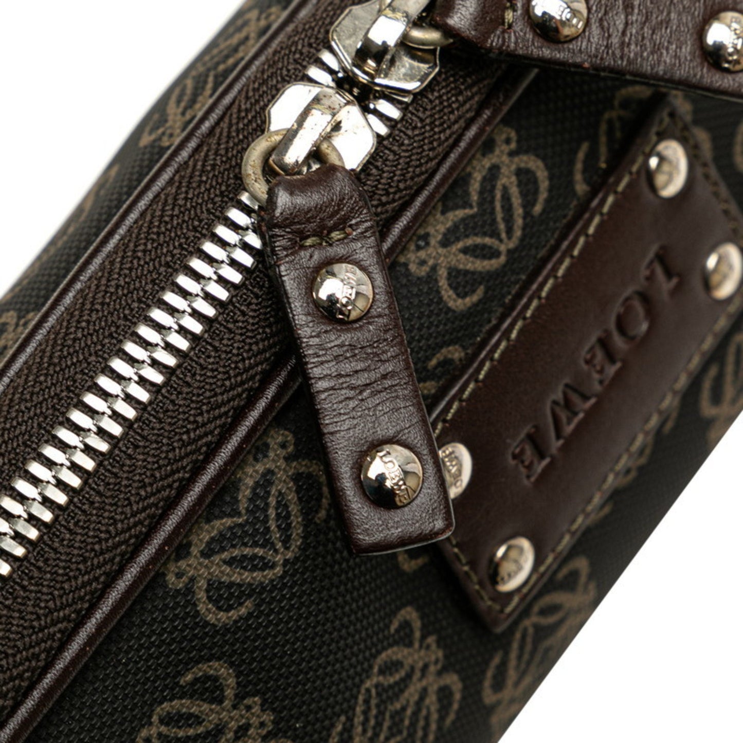 Loewe Anagram Clutch Bag Second Black Brown Pvc Leather