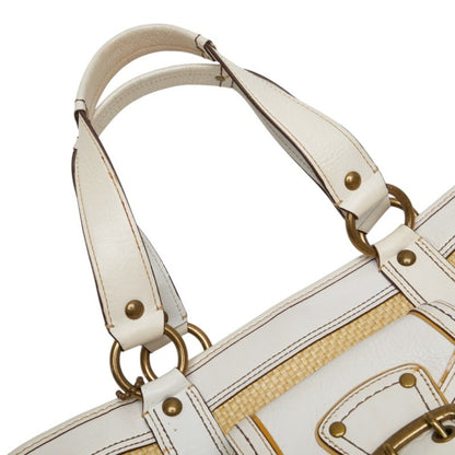 Coach Basket Bag Tote M05K-113 Beige White Straw Leather
