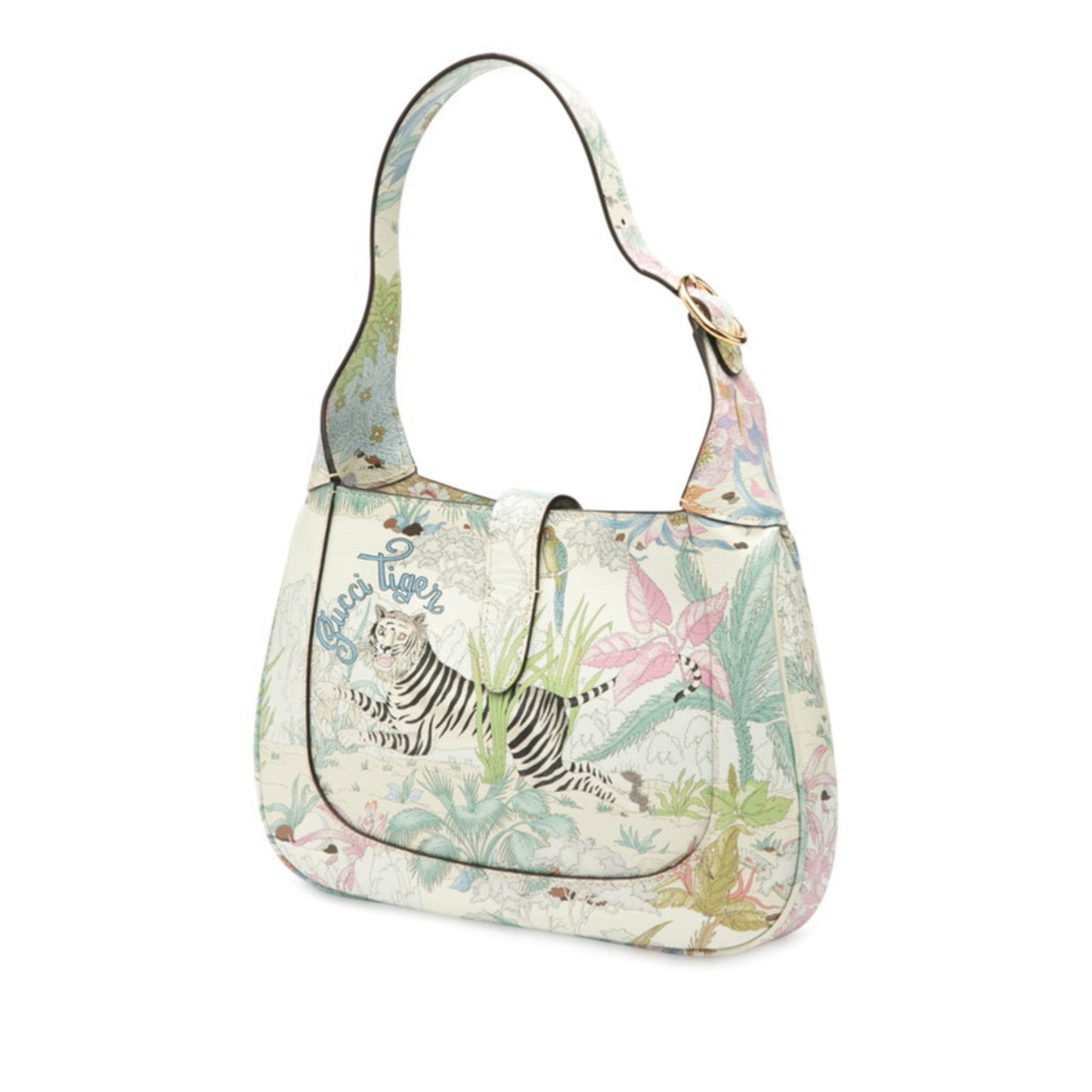 Gucci Jackie 1961 Tiger Motif Handbag/Shoulder Bag 636709 White/Multicolor Leather