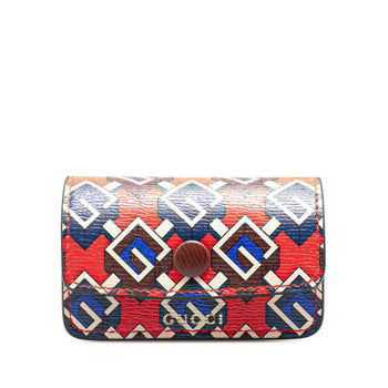 Gucci Geometric G Etiquette Holder Keychain 692957 Red Multicolor Leather