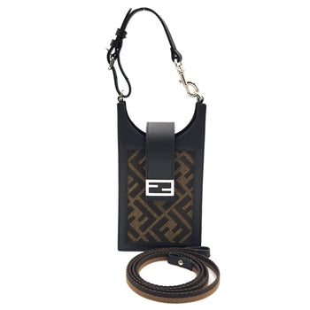 Fendi Phone Case Zucca 7Ar944 Black Brown Leather Canvas