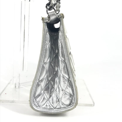 Chanel Cc Coco Mark Logo Ice Cube Chain Shoulder Bag In Silver Leather