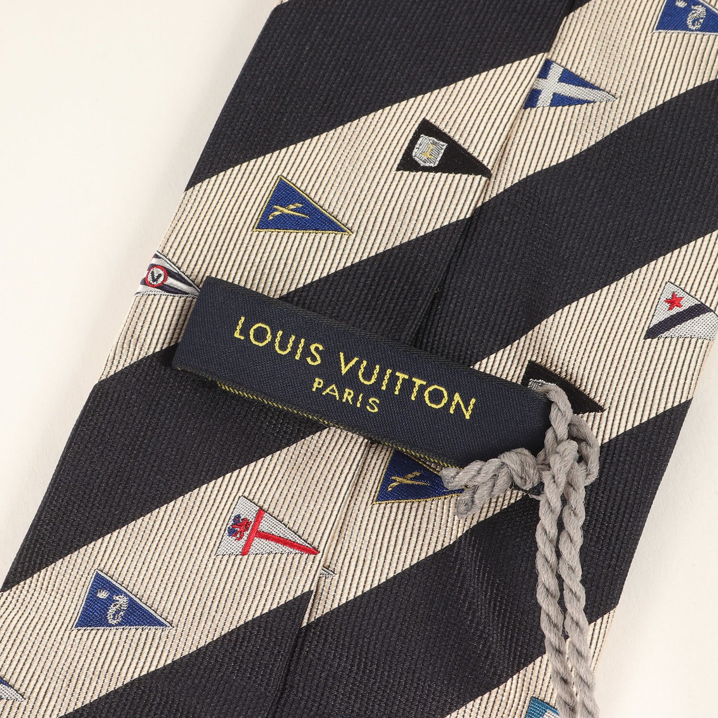 Louis Vuitton Cup Limited Edition Regimental Silk Cravat Tie In Beige With Flag Sail
