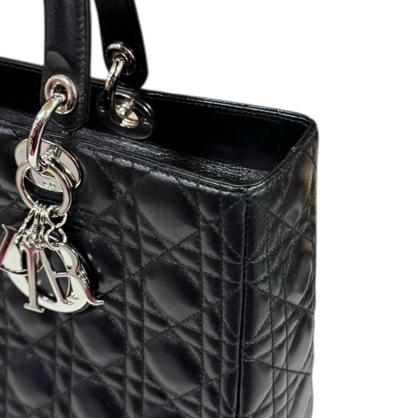 Christian Dior Lady Large Cannage Shoulder Bag In Black Leather