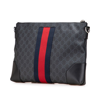 Gucci Gg Supreme Sherry Line Crossbody Shoulder Bag 474139 Black Leather