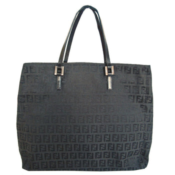 Fendi Handbag Zucchino Canvas Leather Black