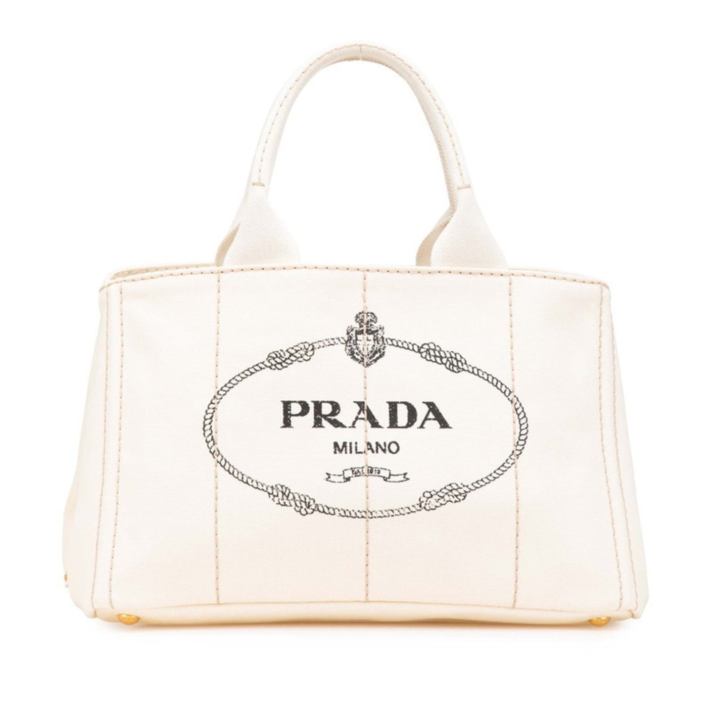 Prada Canapa M Handbag Tote Bag Bn1877 Ivory White Canvas