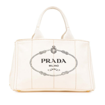 Prada Canapa M Handbag Tote Bag Bn1877 Ivory White Canvas