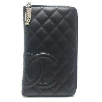 Chanel A26710 Cambon Line Zip Around Long Wallet Black X Pink