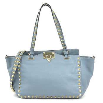 Valentino Garavani Handbag Shoulder Bag Rockstud Leather Metal Blue Light Gold