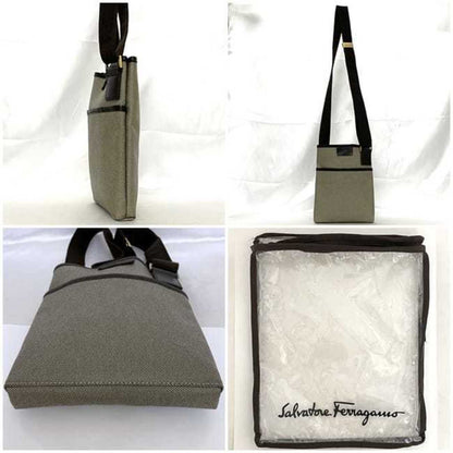 Salvatore Ferragamo Shoulder Bag Ec-23491 Grey Brown Pvc Canvas Crossbody