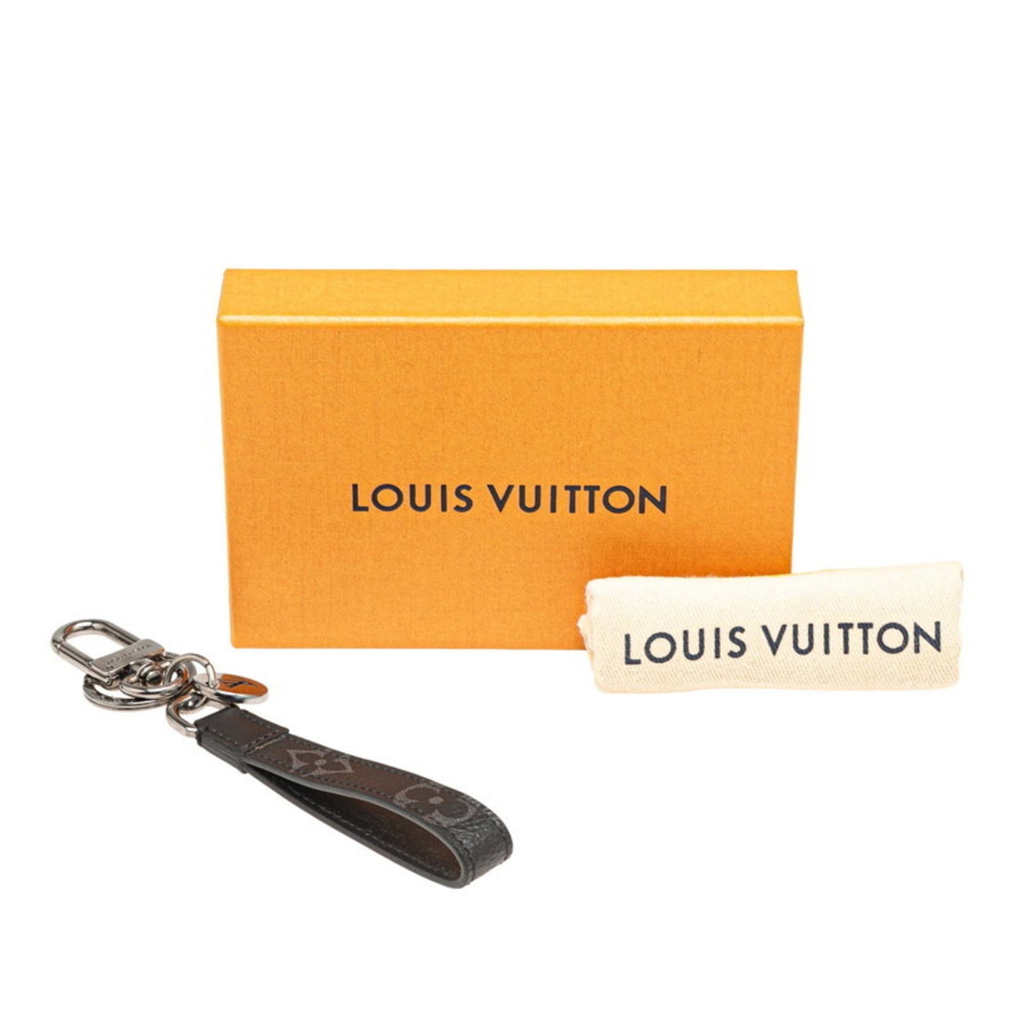 Louis Vuitton Monogram Eclipse Porte-Cls Dragonne Keychain Key Ring M61950 Black Leather