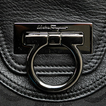 Salvatore Ferragamo Gancini Handbag Tote Bag In Black Canvas