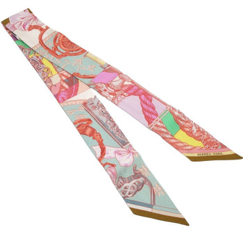 Hermes Scarf Twilly Cavalleria D Etriers Cavalry Armor Silk Multicolor Pink 180443