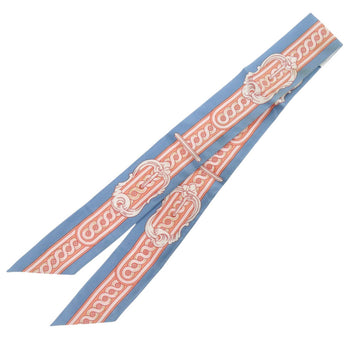 Herms Twilly Bride De Cour (Brief Of The Court) Silk Blue Scarf Muffler 0139 Hermes