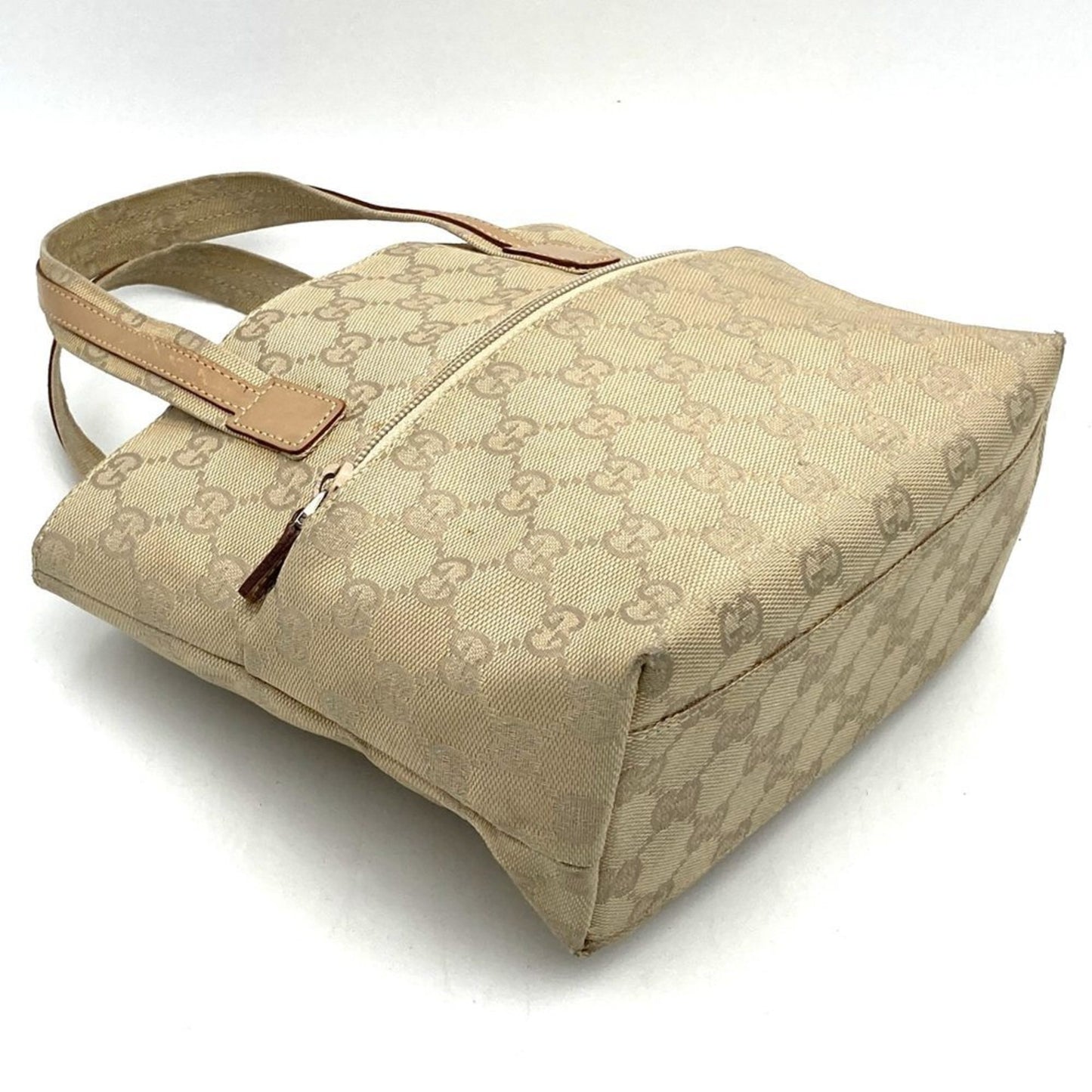Gucci 002 1079 Handbag Tote Bag Beige Gg Canvas Leather