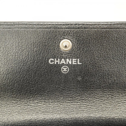 Chanel Camellia Leather Long Wallet Black