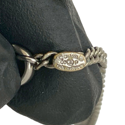 Chanel Coco Mark Plate Motif Metal Chain Necklace Pendant In Dark Silver