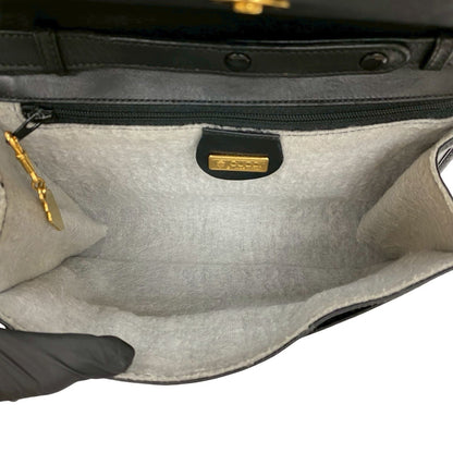Gucci Vintage Micro Gg Logo Leather Shoulder Bag/Pochette/Sacoche In Black 88231