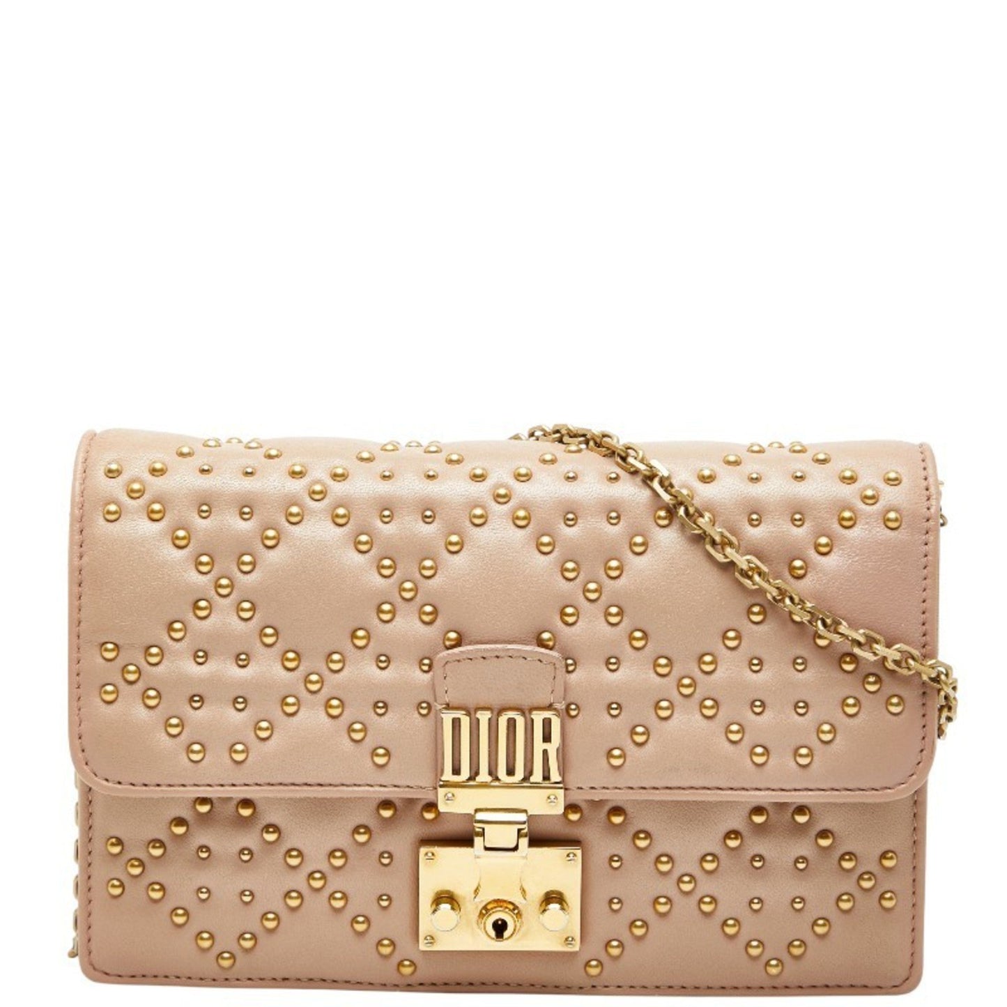 Christian Dior Dior Cannage Stud Chain Wallet Shoulder Bag In Pink Leather
