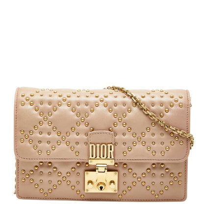 Christian Dior Dior Cannage Stud Chain Wallet Shoulder Bag In Pink Leather