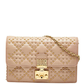 Christian Dior Dior Cannage Stud Chain Wallet Shoulder Bag In Pink Leather