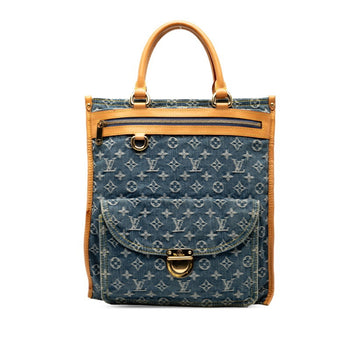 Louis Vuitton Monogram Denim Flat Shopper Handbag Tote Bag M95018 Indigo Blue Canvas