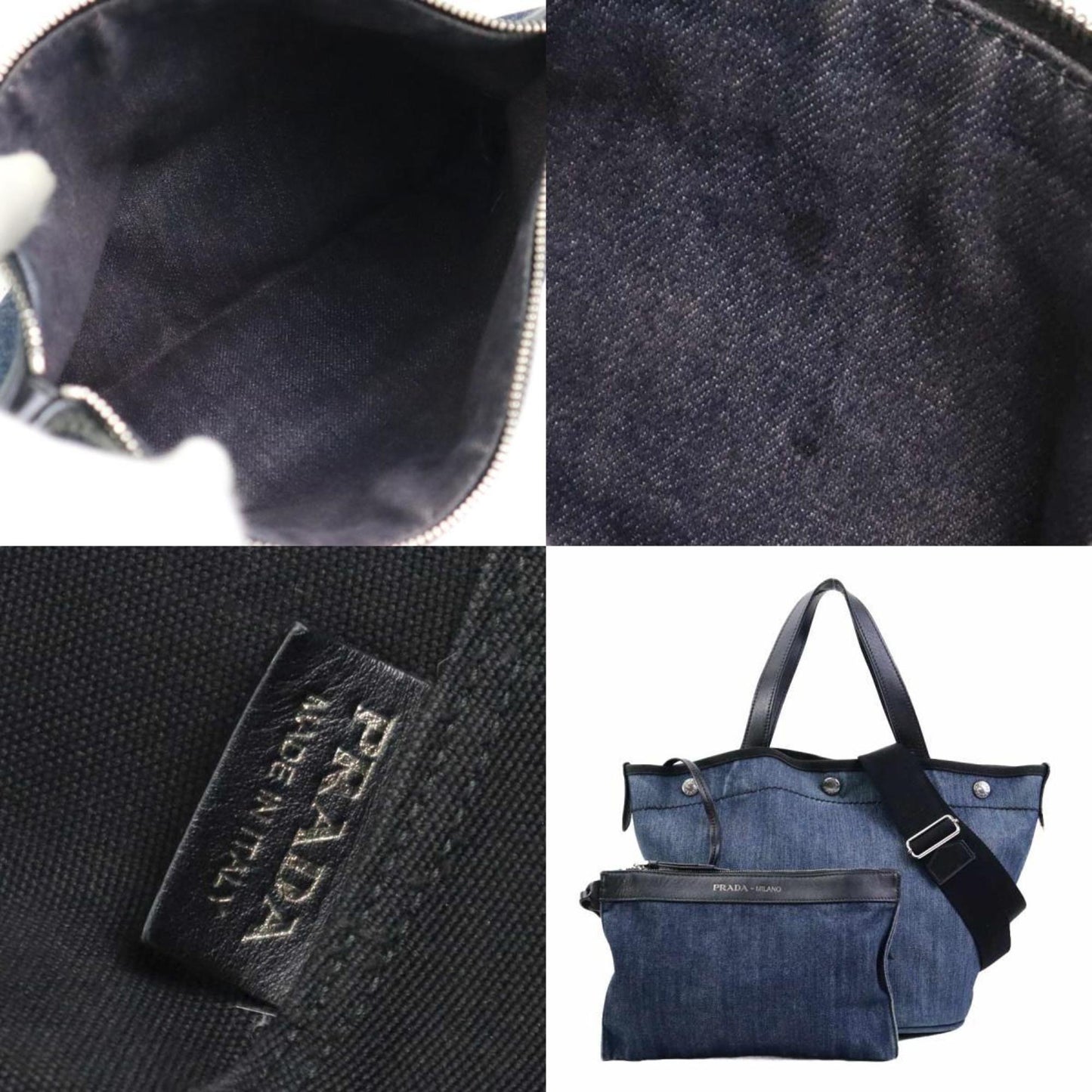 Prada Handbag Shoulder Bag Denim Leather Blue X Black
