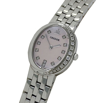 Seiko Credor Signo 5A70-0Bp0 Gswe855 Women'S Watch With Pink Shell And Diamonds