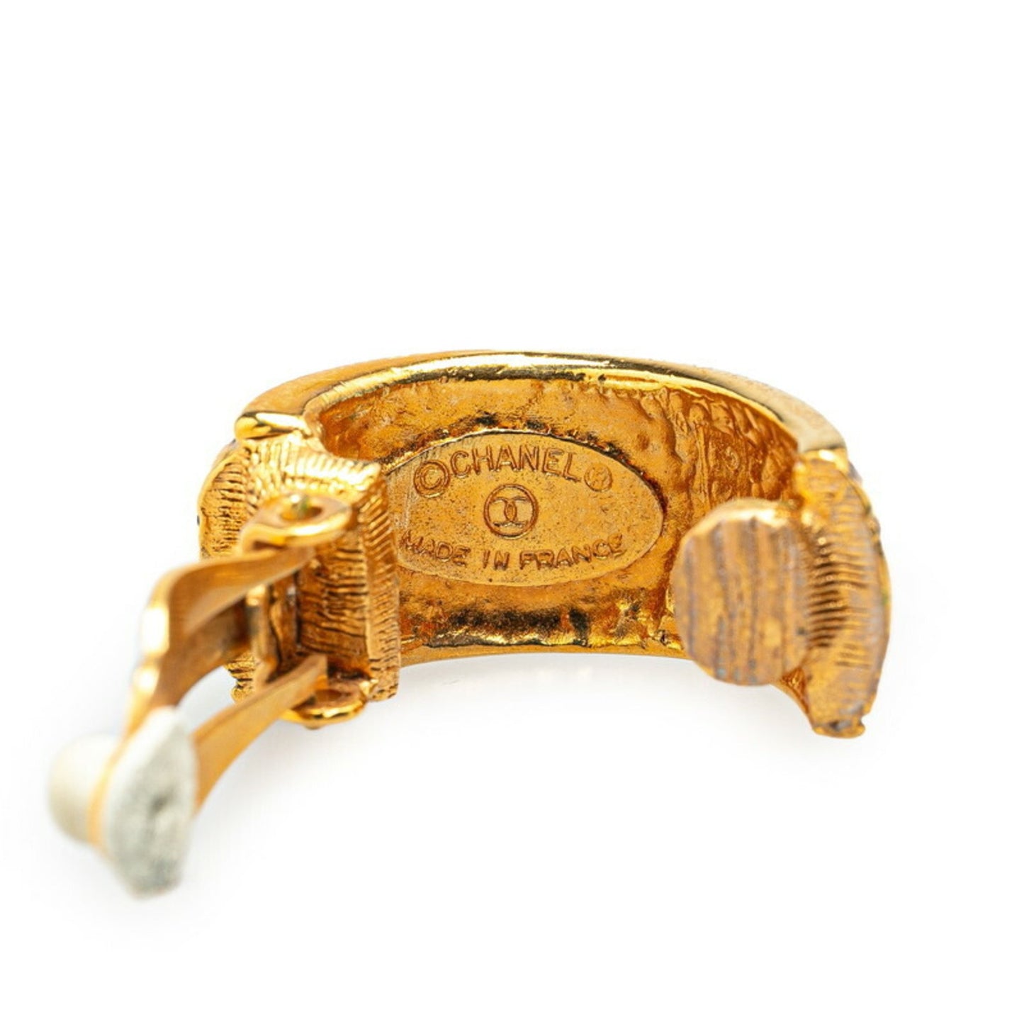 Chanel Matelasse Round Circle Swing Earrings Gold Plated