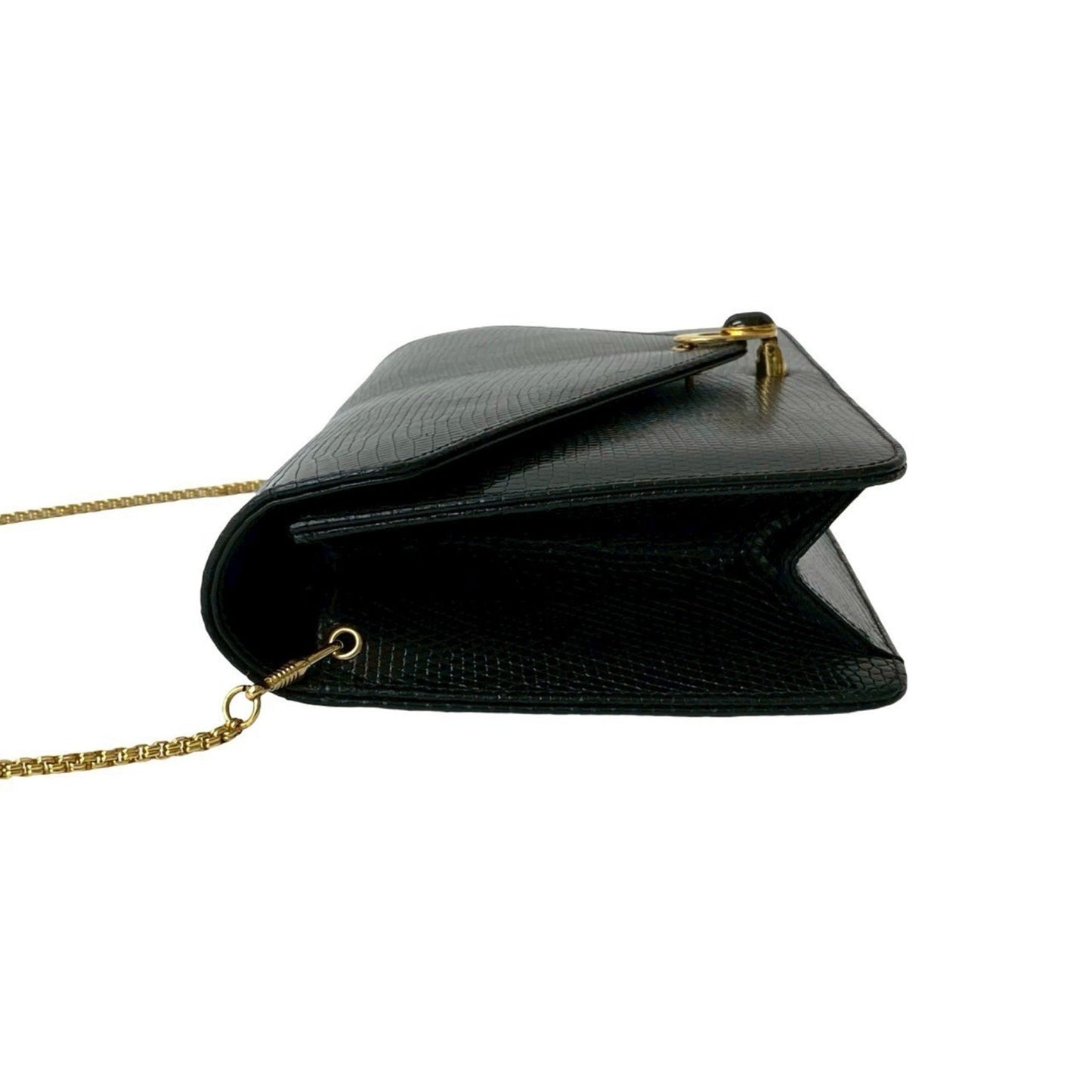 Gucci Old Gucci Leather Genuine Chain Shoulder Bag Pochette Black 41510