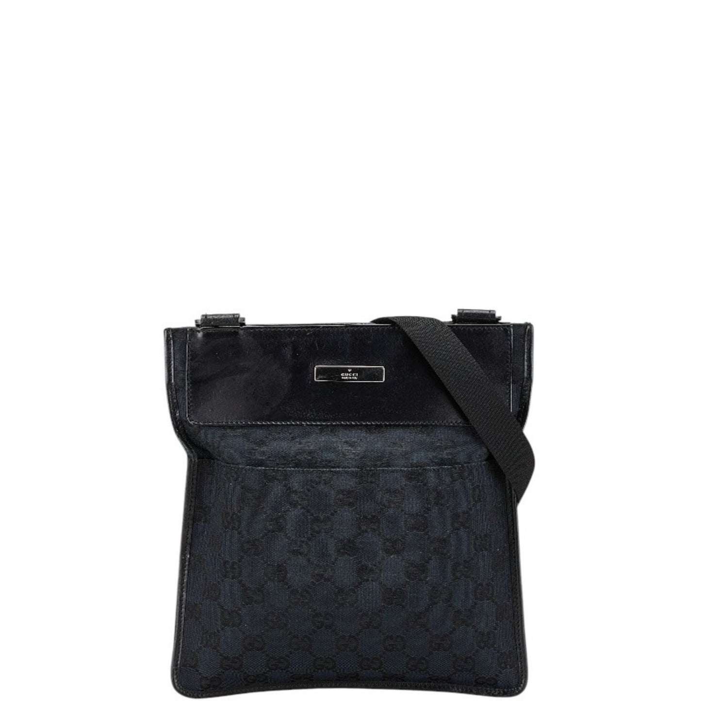 Gucci Gg Canvas Shoulder Bag 019 0343 200047 Navy Black Leather