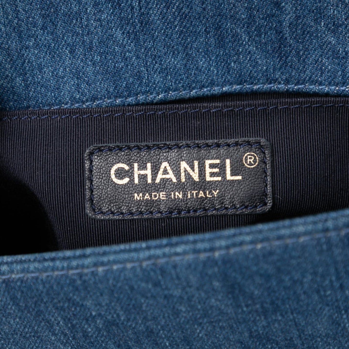 Chanel Boy Chanel Patchwork Chain Shoulder Bag Blue Gold Denim