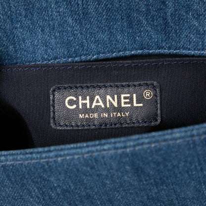 Chanel Boy Chanel Patchwork Chain Shoulder Bag Blue Gold Denim