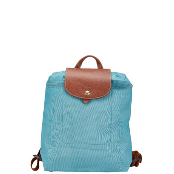Longchamp Pliage Backpack Blue Brown Nylon Leather