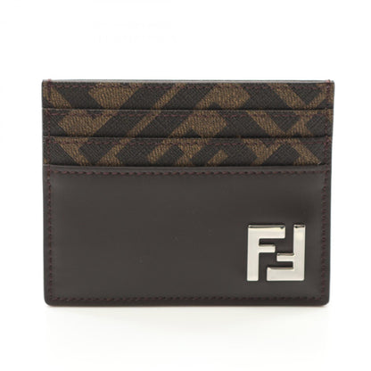 Fendi Ff Business Card Holder/Card Case Leather Coated Canvas