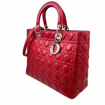 Christian Dior Dior Christian Lady Large Handbag Tote Bag Cannage Shoulder Pink