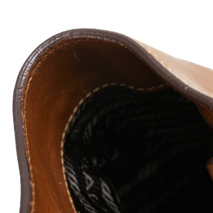 Prada Triangle Logo Plate Handbag Shoulder Bag Brown Nylon Leather