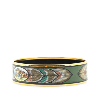 Hermes Enamel Bird Feather Motif Bangle In Gold
