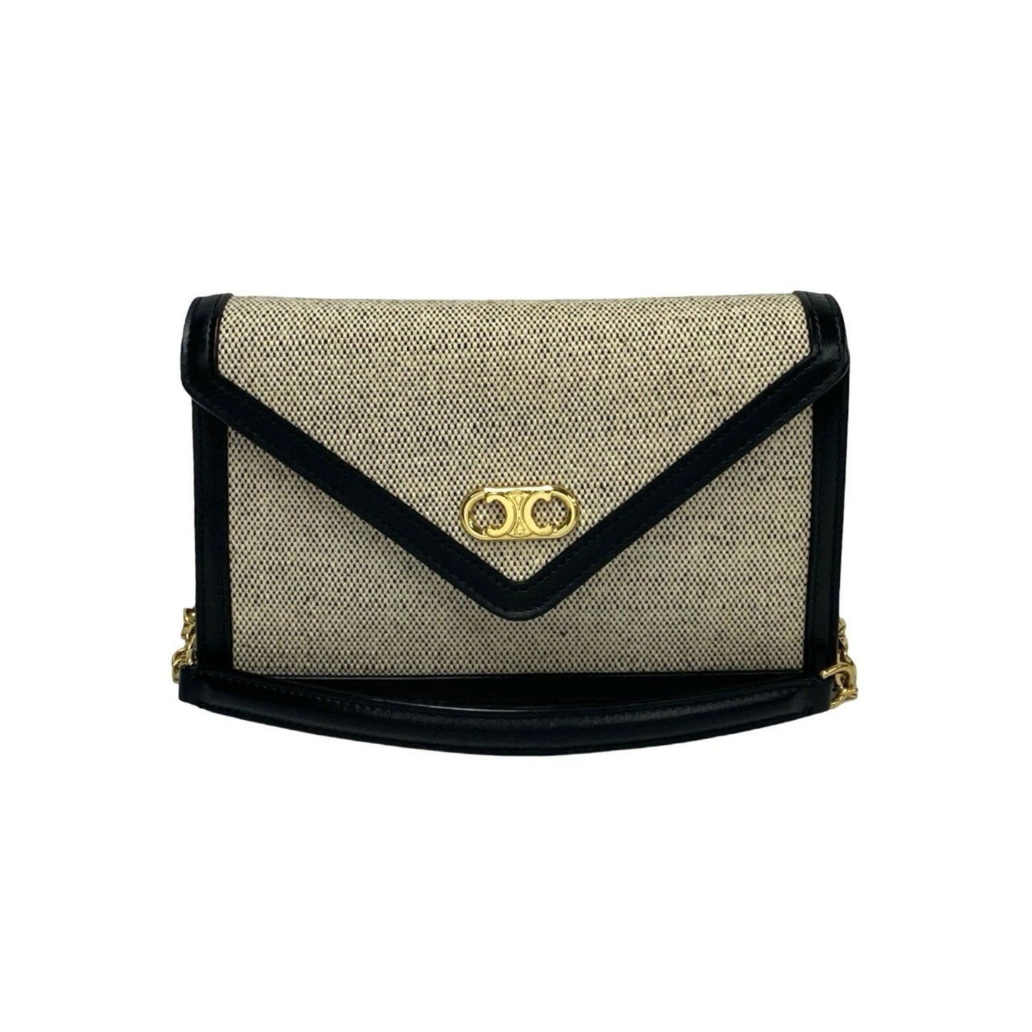 Celine Triomphe Chain Shoulder Bag In Canvas And Leather