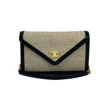 Celine Triomphe Chain Shoulder Bag In Canvas And Leather