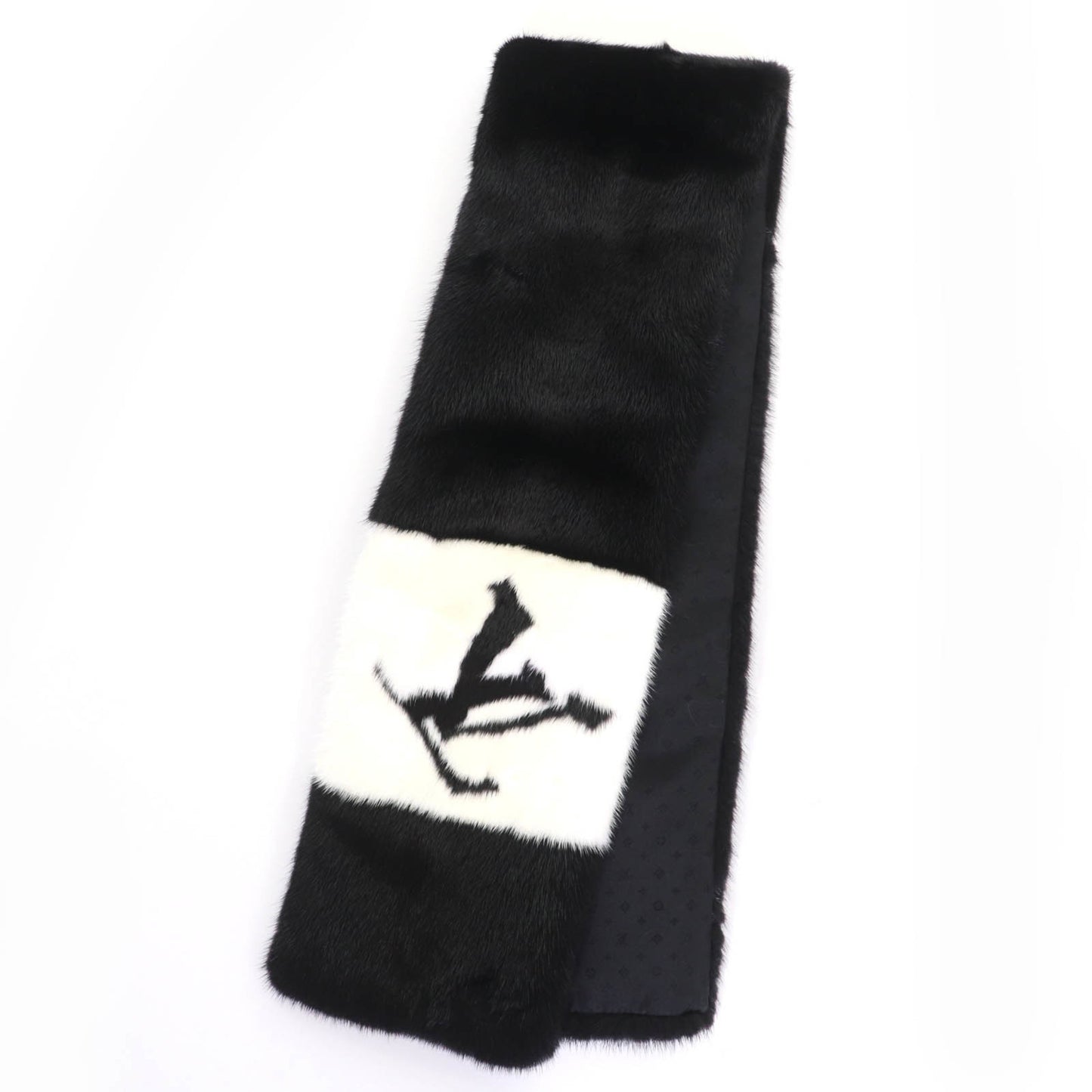 Louis Vuitton M77866 Echarpe Gaugram Lv Logo Mink Fur Scarf/Tippet Shawl In Black And White With Box